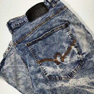 Rocawear Mens Acid Wash Blue Denim Jeans W40 L30 Embroidered Logo Streetwear